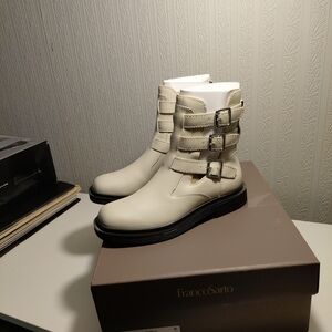 Franco Sarto Women's Cream Buckle Strap Ankle Boots New In Box Size 6